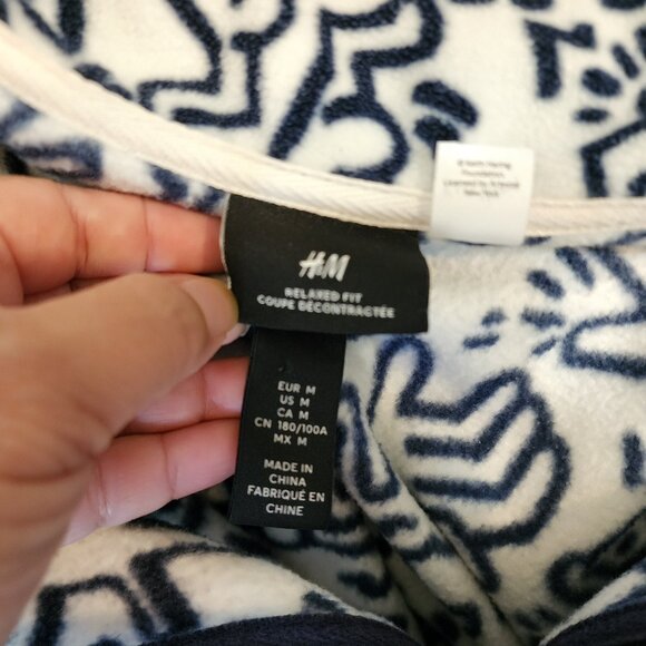 Keith Haring x H&M Fleece Jacket White &Navy Doodle Unisex Adult M Urban Artsy - Picture 2 of 16